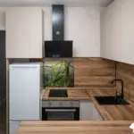 Кухня Анкона — Угловая с барной стойкой Бежевый + дерево